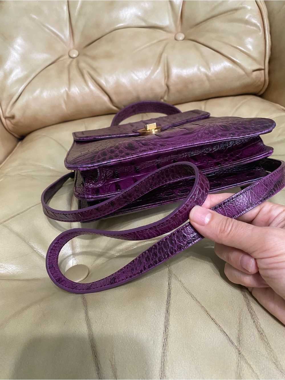 Rare Brahmin DARK IRIS Purple Double Rose Charm Fob Tassel & crossbody Vintage - Picture 15 of 16